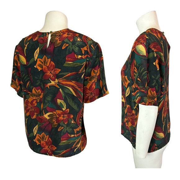 Vintage Oscar De La Renta Silk Floral Blouse / Women’s Medium * - Picture 2 of 4